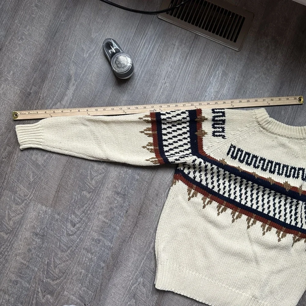 VTG GAP Sweater Mens Small Cream Brown Striped‎ Crewneck Pullover Nomadic  Y2K